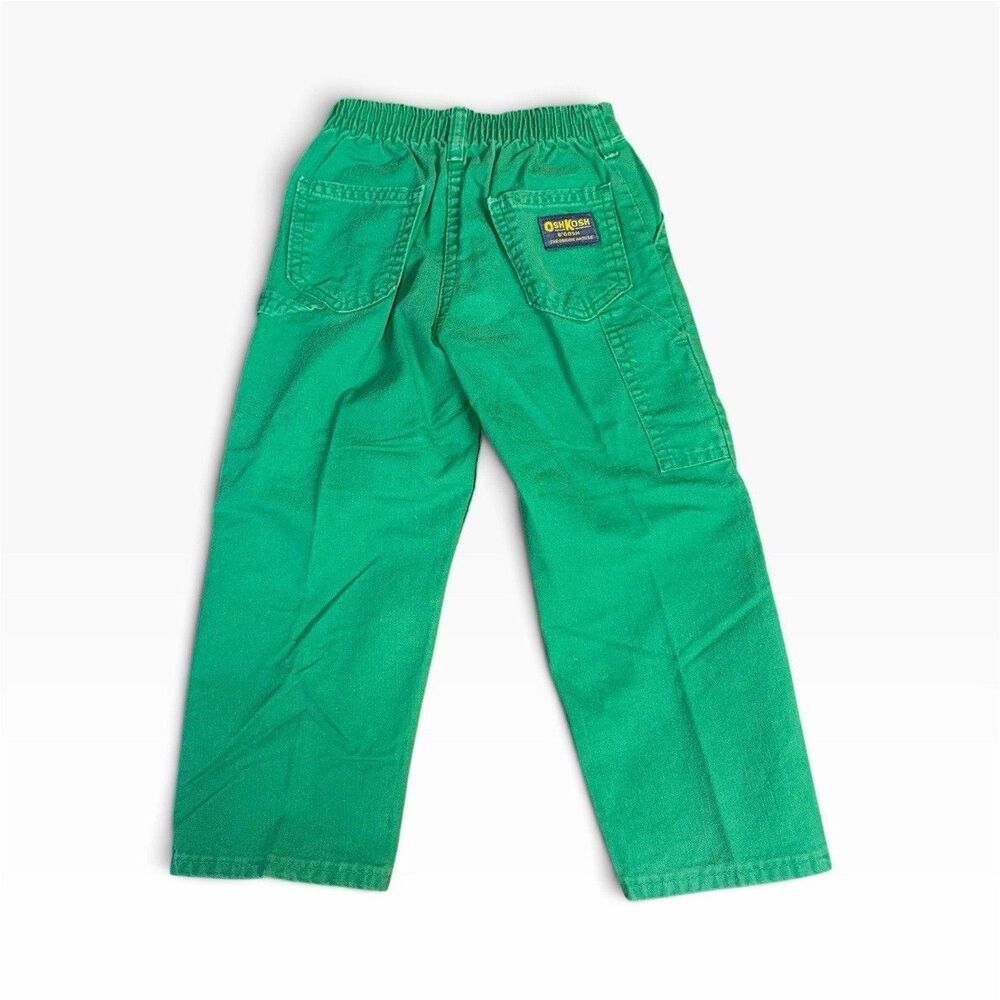 Vintage OshKosh B'gosh Kids Green Carpenter Pants Elastic Waist Utility Size 4t